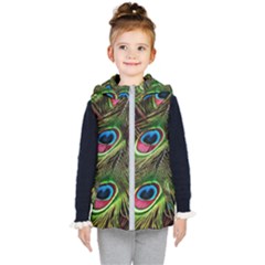 Peacock-feathers-color-plumage Kids  Hooded Puffer Vest by Celenk