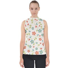  Background Colorful Floral Flowers Mock Neck Shell Top by artworkshop