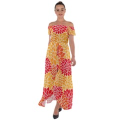Background Colorful Floral Off Shoulder Open Front Chiffon Dress by artworkshop