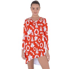 Orange Background Card Christmas  Asymmetric Cut-out Shift Dress by artworkshop