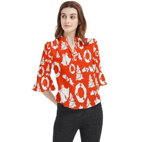 Orange Background Card Christmas  Loose Horn Sleeve Chiffon Blouse by artworkshop