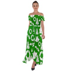 Green  Background Card Christmas  Off Shoulder Open Front Chiffon Dress by artworkshop