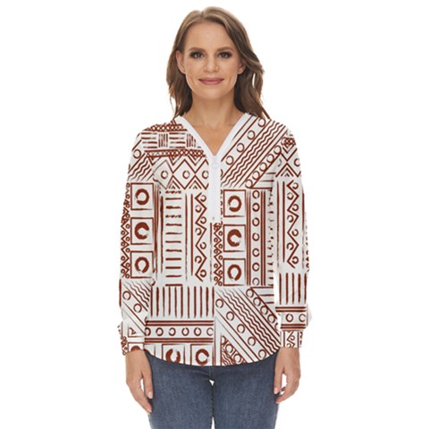 Tribal Pattern Vintage Texture Zip Up Long Sleeve Blouse by Sapixe