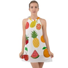 Fruits Cartoon Halter Tie Back Chiffon Dress by Sapixe