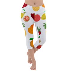 Fruits Cartoon Lightweight Velour Capri Yoga Leggings by Sapixe