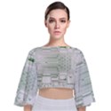 Circuit Board Tie Back Butterfly Sleeve Chiffon Top View1
