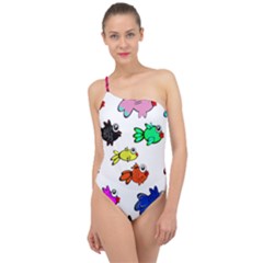 Fish Fishes Marine Life Swimming Water Classic One Shoulder Swimsuit by Sapixe