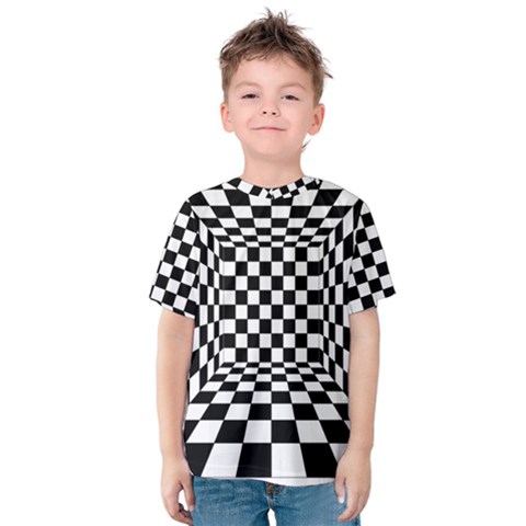 Black And White Chess Checkered Spatial 3d Kids  Cotton Tee by Sapixe