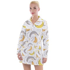Seamless Stylish Pattern-with-fresh-yellow-bananas-background Women s Long Sleeve Casual Dress by Wegoenart