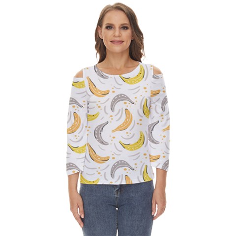 Seamless Stylish Pattern-with-fresh-yellow-bananas-background Cut Out Wide Sleeve Top by Wegoenart