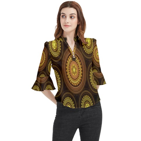 Fractal Loose Horn Sleeve Chiffon Blouse by nateshop