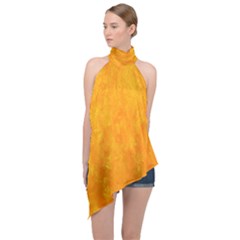 Background-yellow Halter Asymmetric Satin Top by nateshop