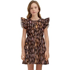 Coffee Beans Food Texture Kids  Winged Sleeve Dress by artworkshop