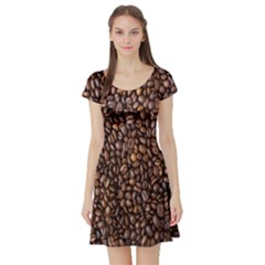 Coffee Beans Food Texture Short Sleeve Skater Dress by artworkshop