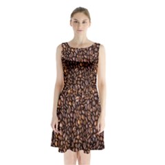 Coffee Beans Food Texture Sleeveless Waist Tie Chiffon Dress by artworkshop