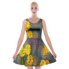 Bokeh Raindrops Window  Velvet Skater Dress by artworkshop