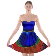 Red Peacock Plumage Fearher Bird Pattern Strapless Bra Top Dress by Wegoenart