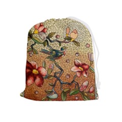 Flower Cubism Mosaic Vintage Drawstring Pouch (xl) by Jancukart