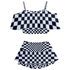 Illusion Checkerboard Black And White Pattern Kids  Off Shoulder Skirt Bikini by Zezheshop