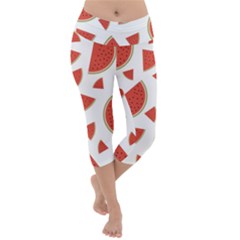 Watermelons Fruits Tropical Fruits Lightweight Velour Capri Yoga Leggings by Amaryn4rt