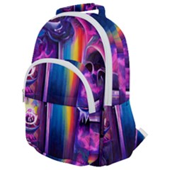 Purple Drawing Digital Art Rounded Multi Pocket Backpack by Amaryn4rt
