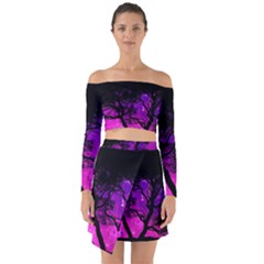 Tree Men Space Universe Surreal Off Shoulder Top With Skirt Set by Amaryn4rt