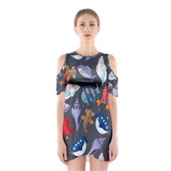 Sea Animals Pattern Wallpaper Fish Shoulder Cutout One Piece Dress by Amaryn4rt