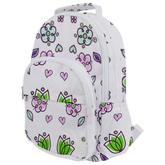 Floral Art Design Pattern Drawing Rounded Multi Pocket Backpack by Amaryn4rt