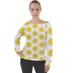 Fruit Food Juicy Organic Yellow Off Shoulder Long Sleeve Velour Top by Wegoenart