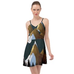 Mountains Forest Moon Stars View Summer Time Chiffon Dress by Wegoenart