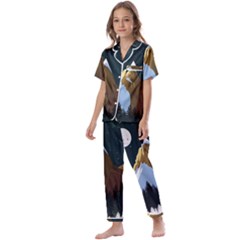 Mountains Forest Moon Stars View Kids  Satin Short Sleeve Pajamas Set by Wegoenart