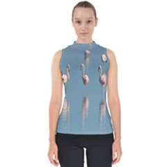 Flamingo Birds Plumage Sea Water Animal Exotic Mock Neck Shell Top by artworkshop