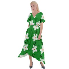 Flowers Art Pattern Floral Cross Front Sharkbite Hem Maxi Dress by artworkshop