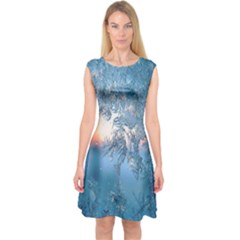 Frost Winter Morning Snow Season White Holiday Capsleeve Midi Dress by artworkshop