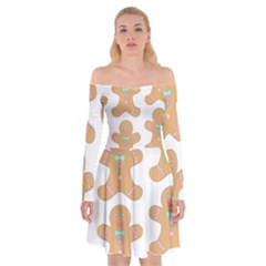 Happy Birthday Pattern Christmas Biscuits Pastries Off Shoulder Skater Dress by artworkshop