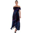 Abstract Painting Feathers Beautiful Off Shoulder Open Front Chiffon Dress View1