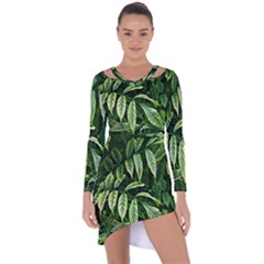 Leaves Foliage Twig Bush Plant Asymmetric Cut-out Shift Dress by artworkshop