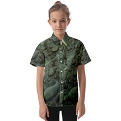 Leaves Water Drops Green  Kids  Short Sleeve Shirt by artworkshop