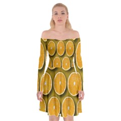 Orange Slices Cross Sections Pattern Off Shoulder Skater Dress by artworkshop