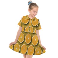 Orange Slices Cross Sections Pattern Kids  Short Sleeve Shirt Dress by artworkshop