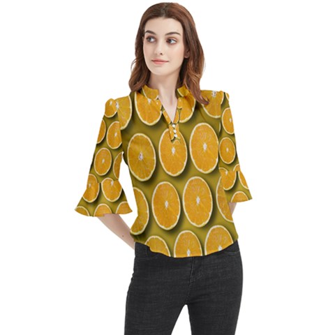 Orange Slices Cross Sections Pattern Loose Horn Sleeve Chiffon Blouse by artworkshop