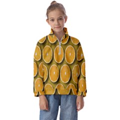 Orange Slices Cross Sections Pattern Kids  Half Zip Hoodie by artworkshop
