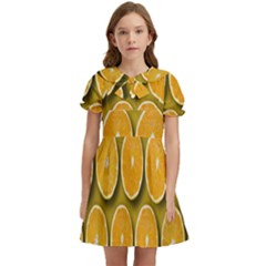 Orange Slices Cross Sections Pattern Kids  Bow Tie Puff Sleeve Dress by artworkshop