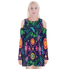 Pattern Nature Design  Velvet Long Sleeve Shoulder Cutout Dress by artworkshop