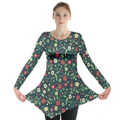 Flowering-branches-seamless-pattern Long Sleeve Tunic  by Zezheshop