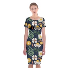 Flower Grey Pattern Floral Classic Short Sleeve Midi Dress by Dutashop