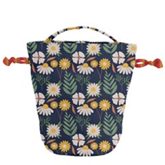 Flower Grey Pattern Floral Drawstring Bucket Bag by Dutashop