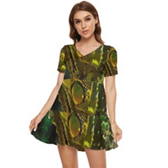 Chameleon Reptile Lizard Animal Tiered Short Sleeve Babydoll Dress by Wegoenart