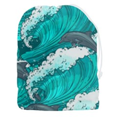 Sea Waves Seamless Pattern Drawstring Pouch (3xl) by Wegoenart