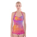 Illustration Geometric Pattern Design Graphic Boyleg Halter Swimsuit  View1